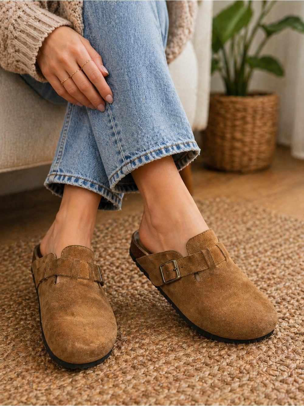 Covington Brown Suede Clog Mules Buckle Slip-On Comfort Shoes Size 10M